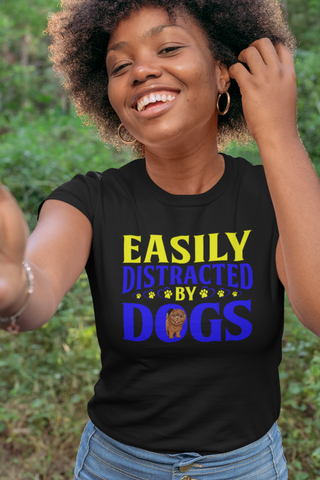 Image of Easily Distracted by Dogs - Women's Cotton T-Shirt
