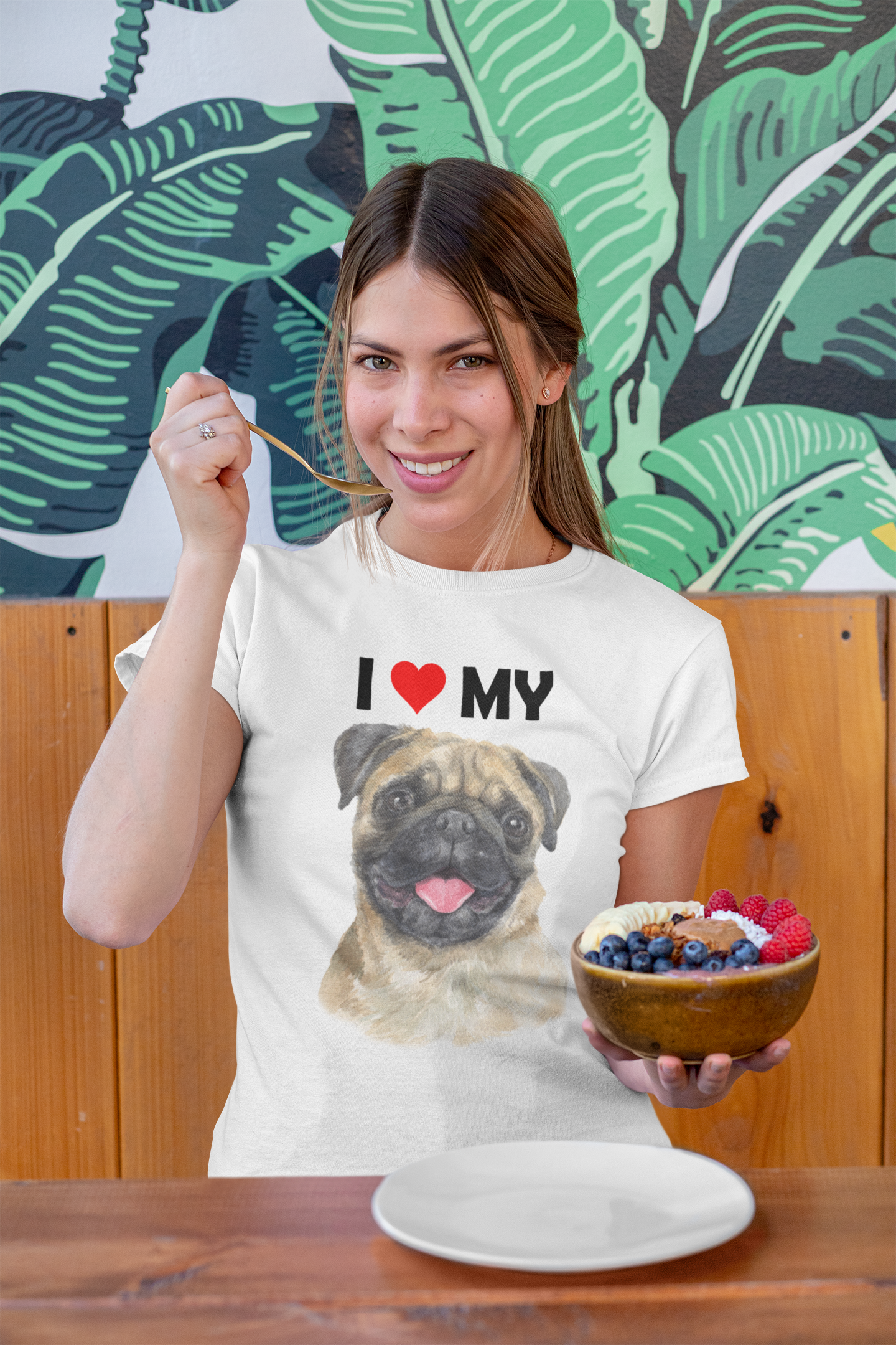 I Love My Pug - Women's Cotton T-Shirt
