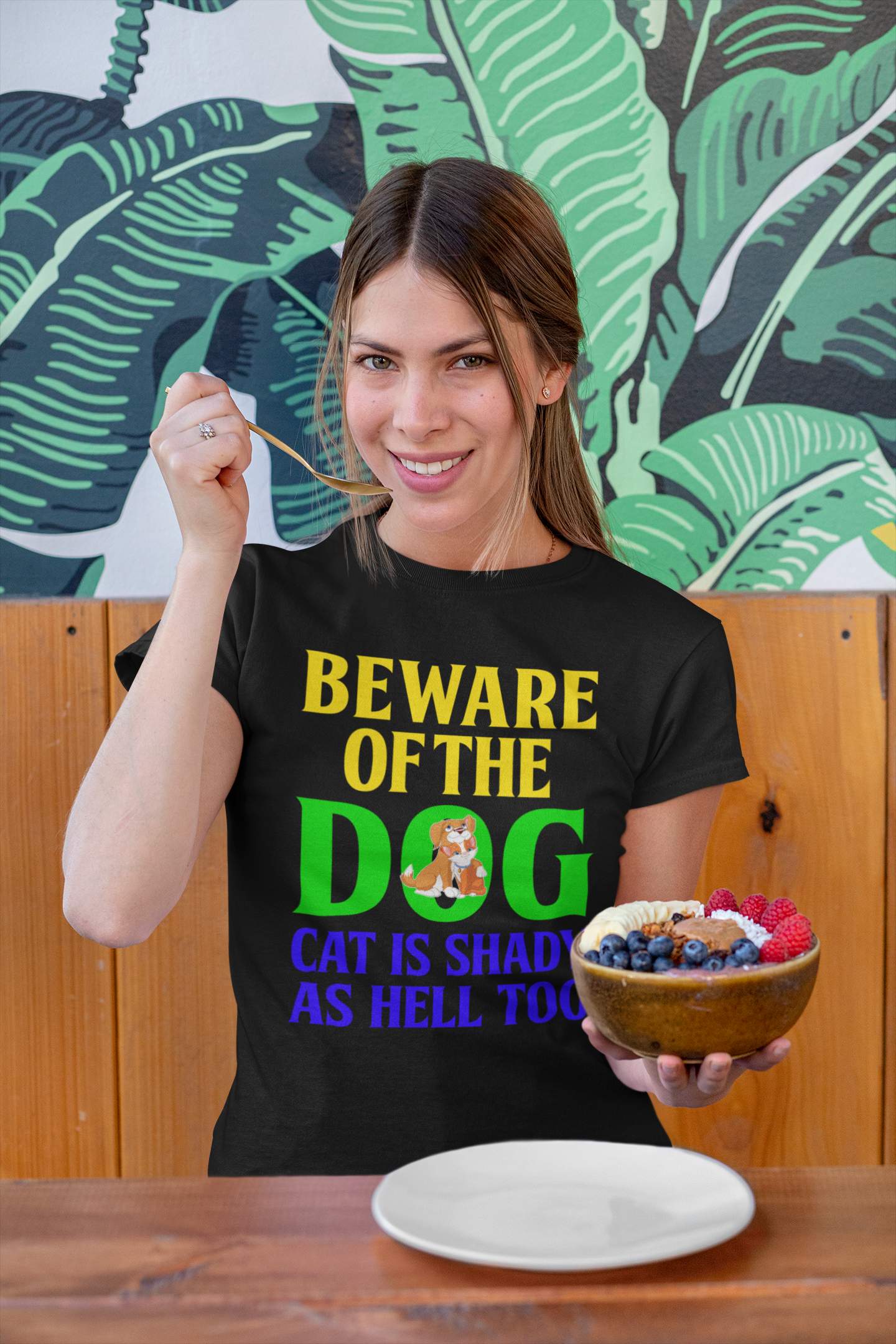 Beware of the Dog. Cat Is Shady as Hell Too - Women's Cotton T-Shirt