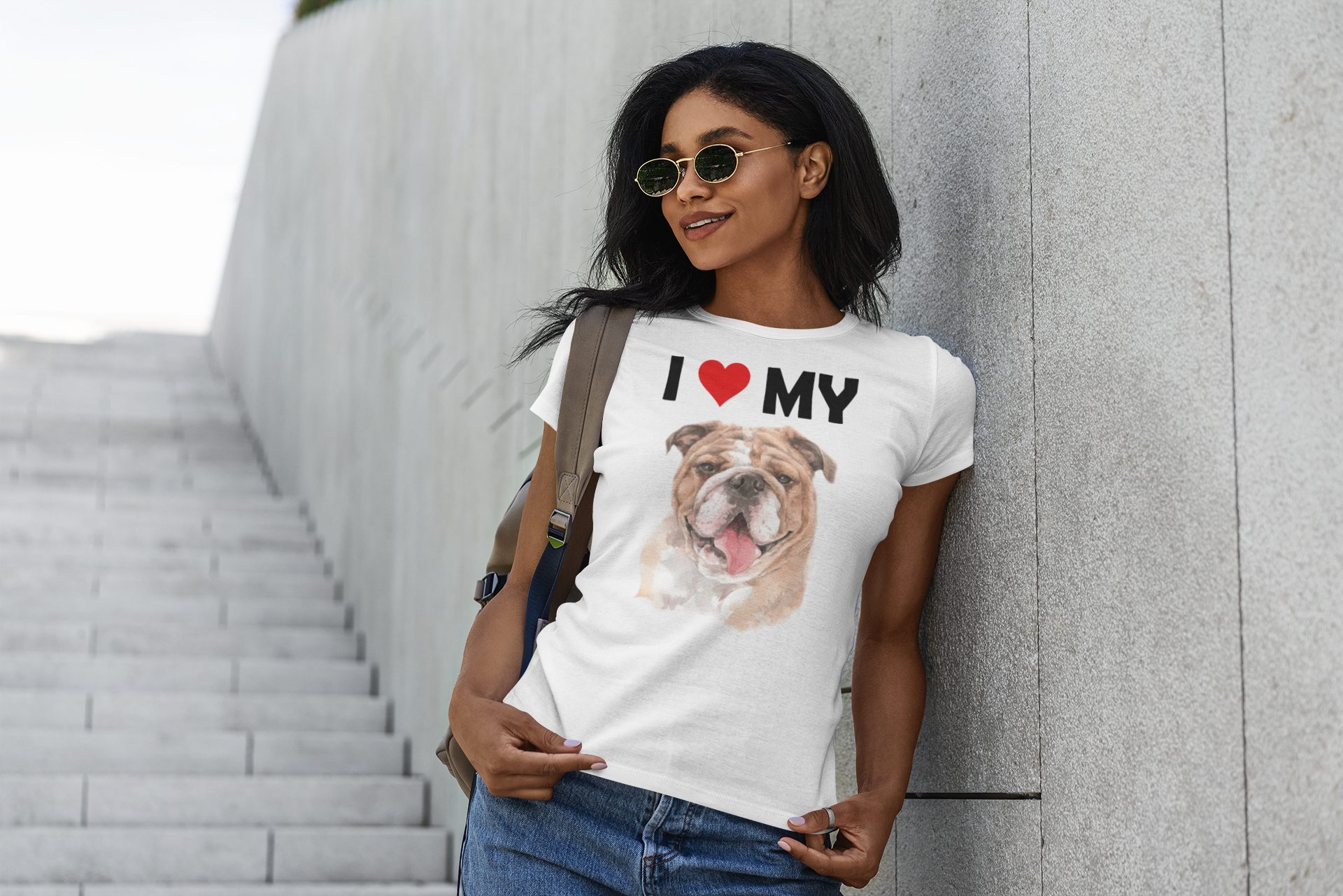 I Love My Bulldog - Women's Cotton T-Shirt