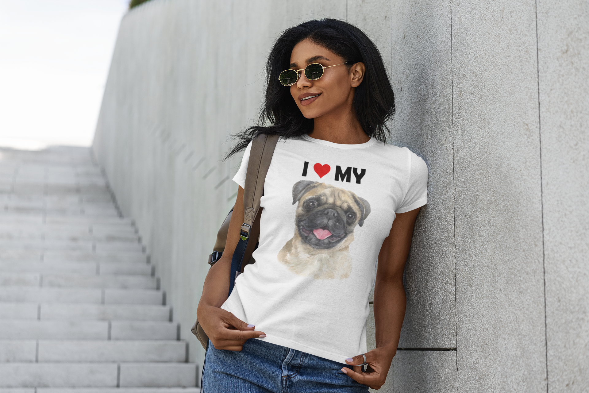 I Love My Pug - Women's Cotton T-Shirt