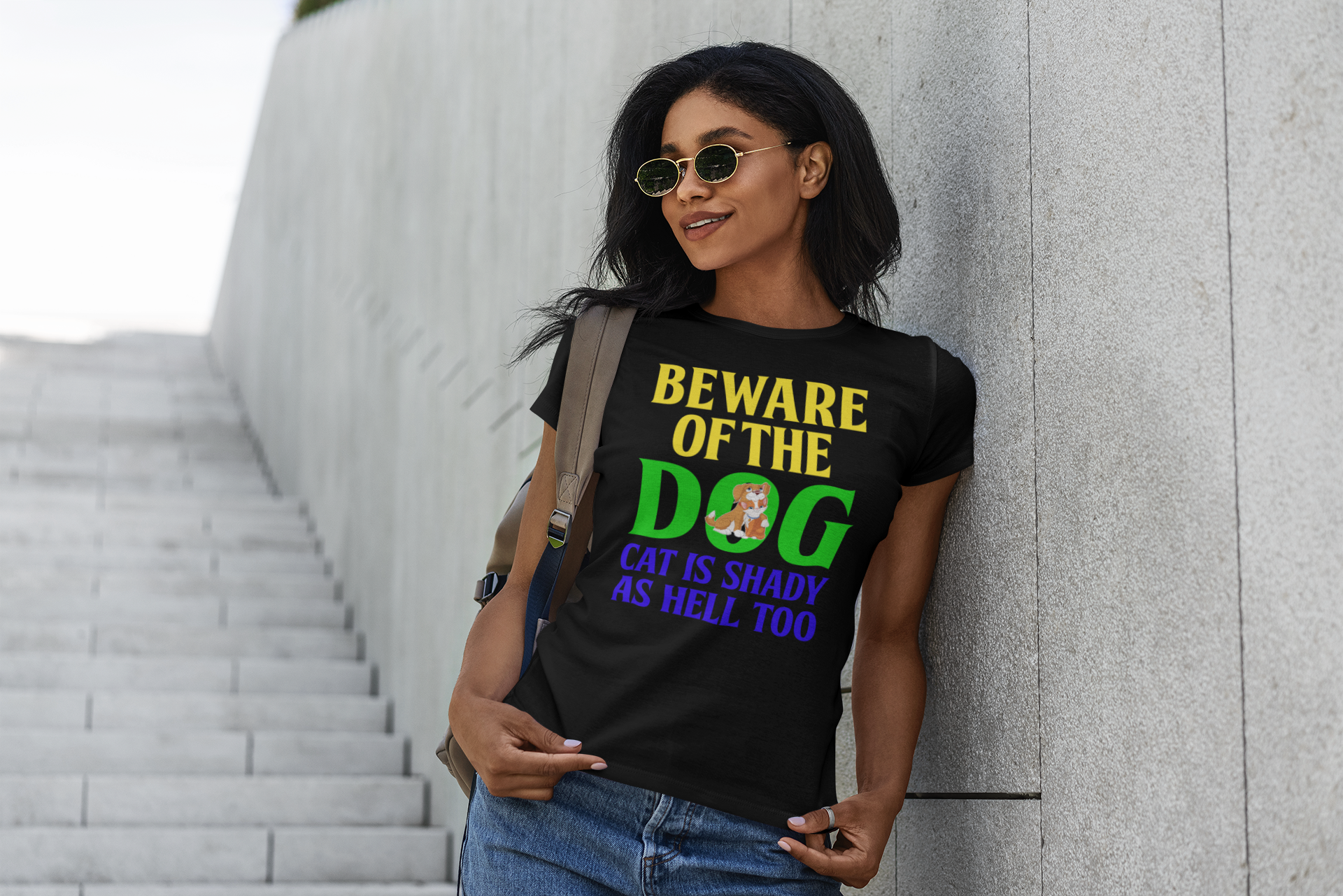 Beware of the Dog. Cat Is Shady as Hell Too - Women's Cotton T-Shirt