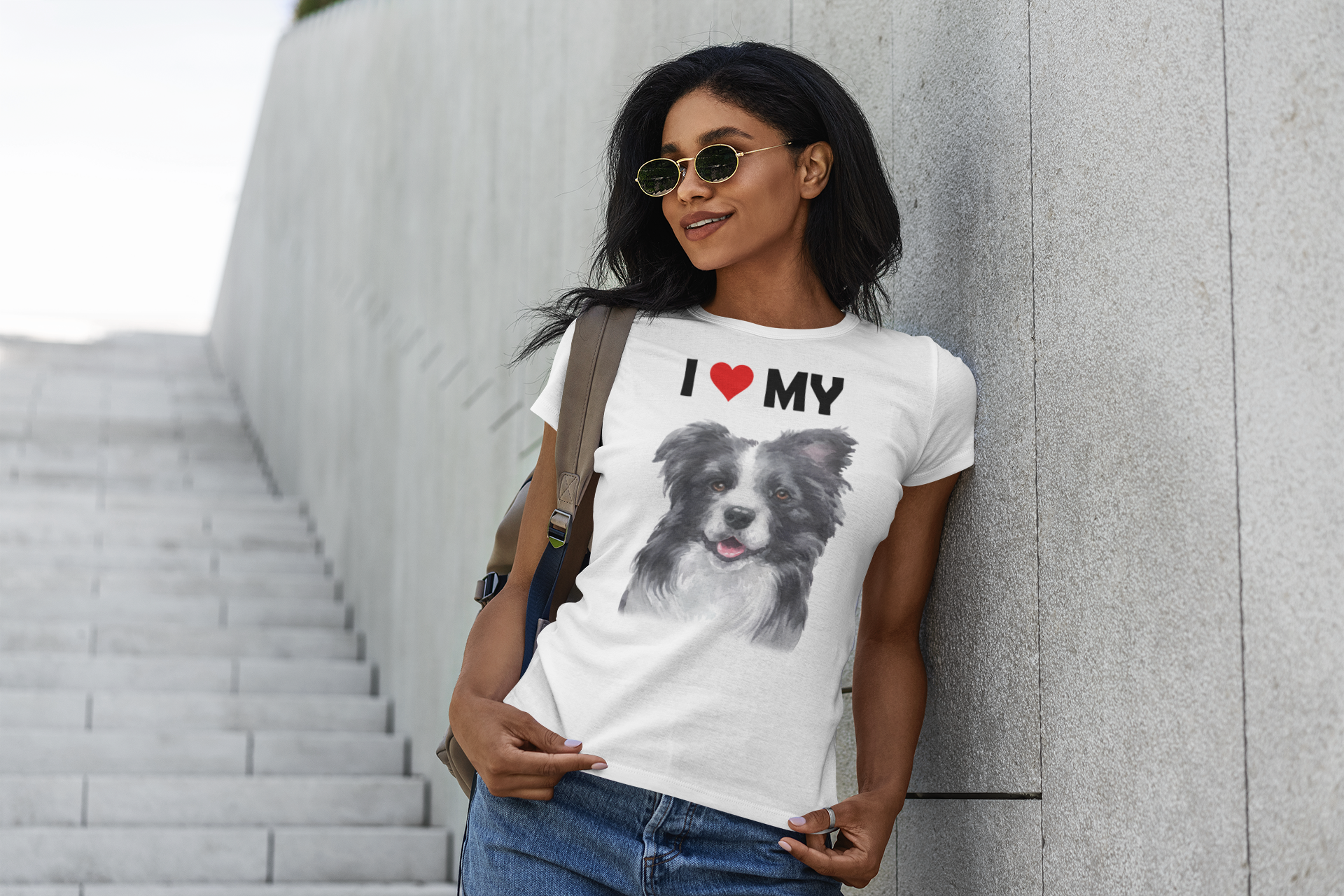 I Love My Border Collie - Women's Cotton T-Shirt