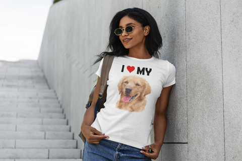 Image of I Love My Golden Retriever - Women's Cotton T-Shirt