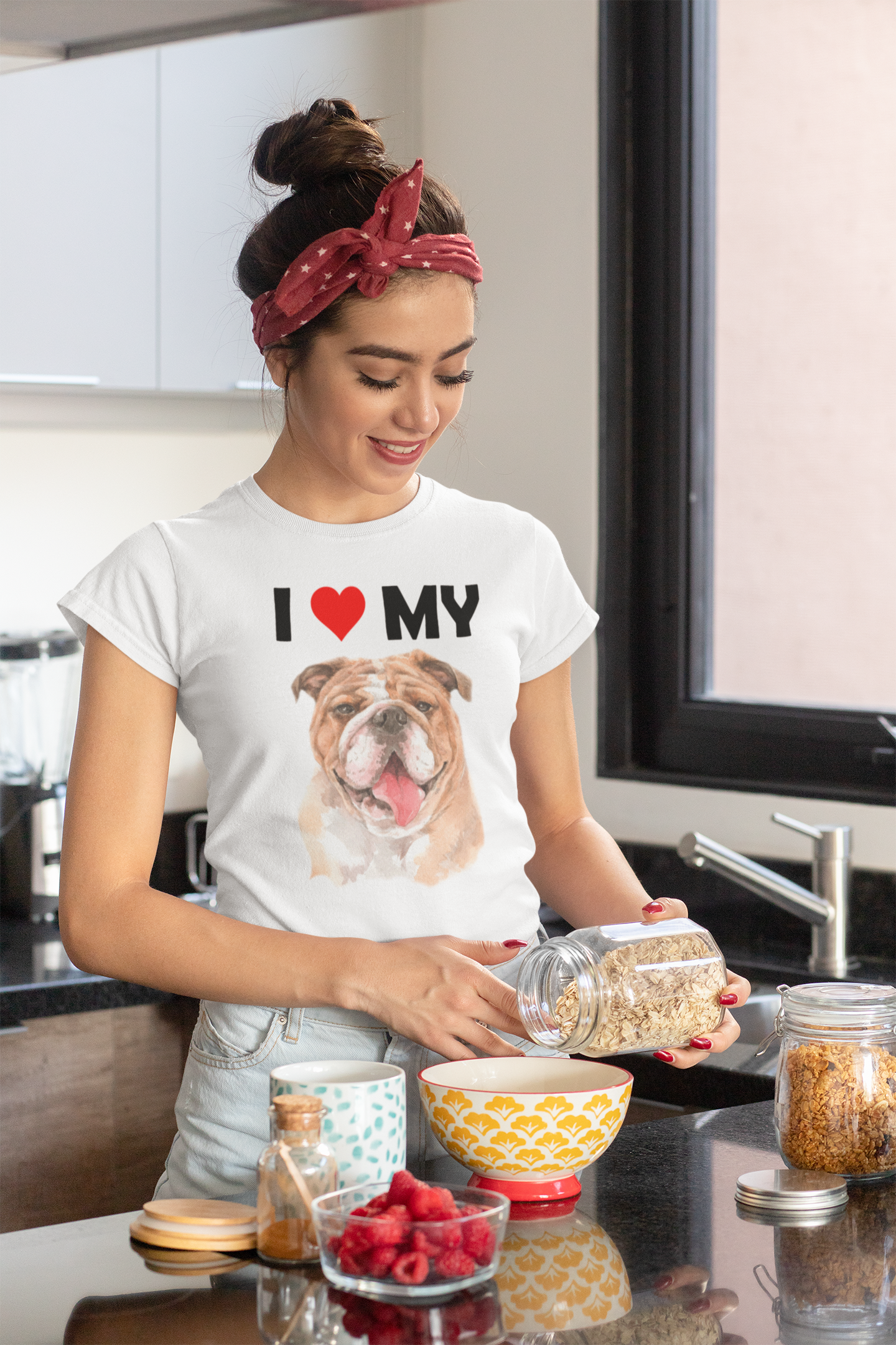 I Love My Bulldog - Women's Cotton T-Shirt