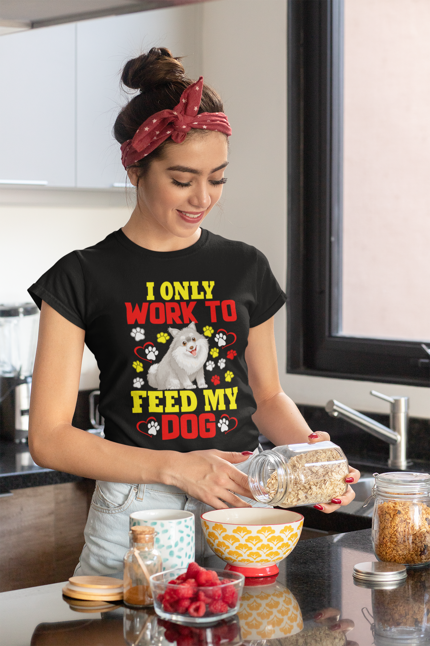 I Only Work to Feed My Dog - Women's Cotton T-Shirt
