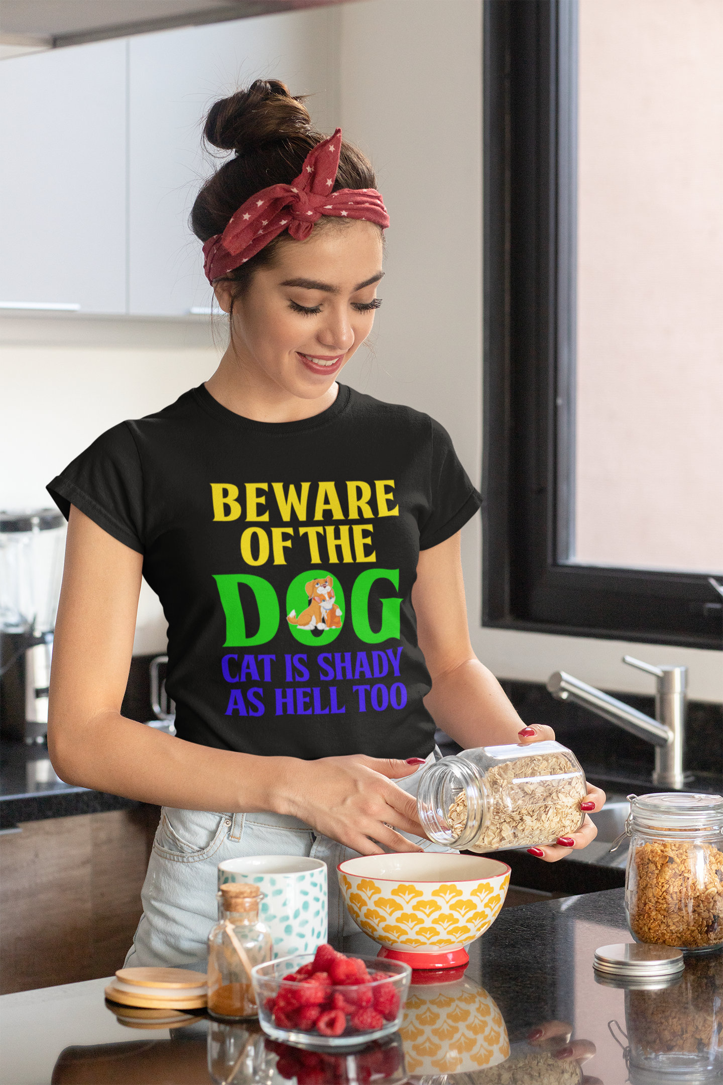 Beware of the Dog. Cat Is Shady as Hell Too - Women's Cotton T-Shirt