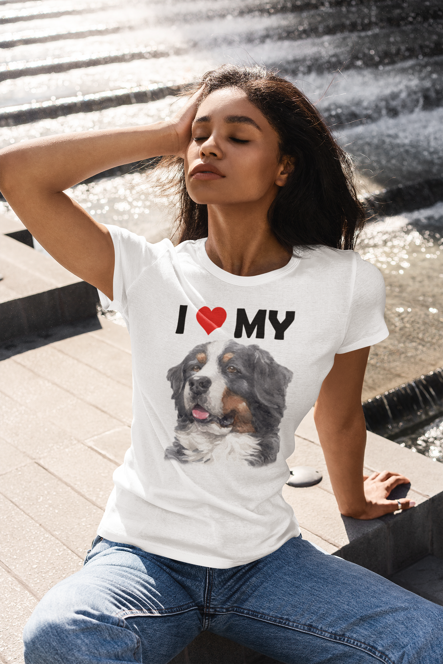 I Love My Bernese Mountain Dog - Women's Cotton T-Shirt