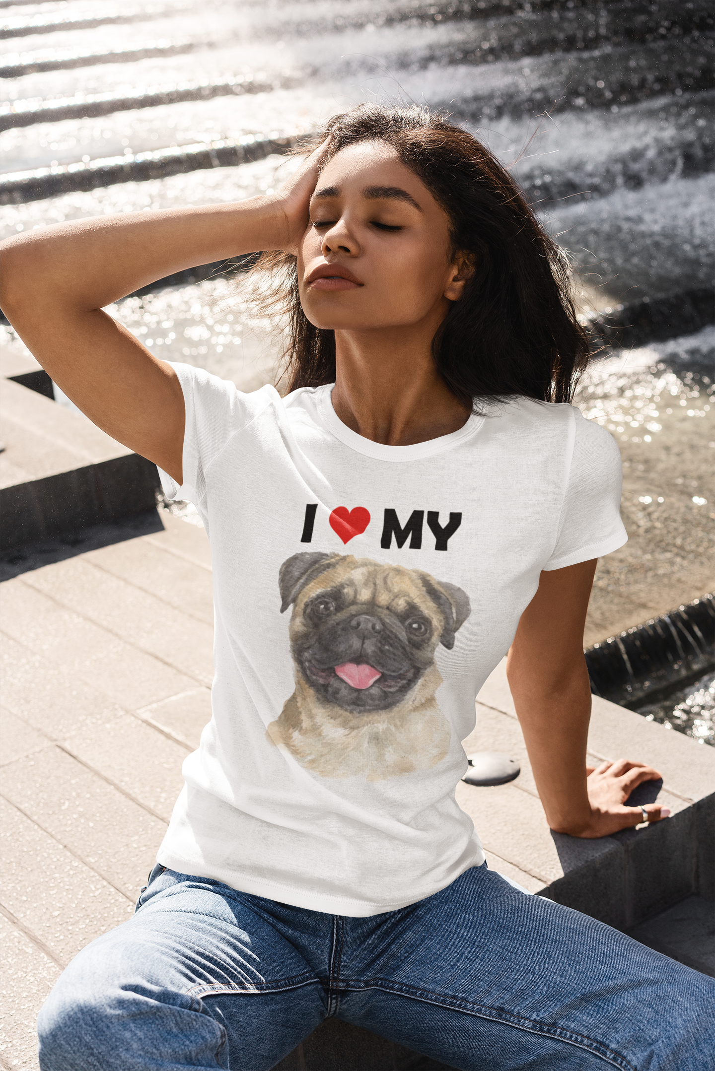I Love My Pug - Women's Cotton T-Shirt