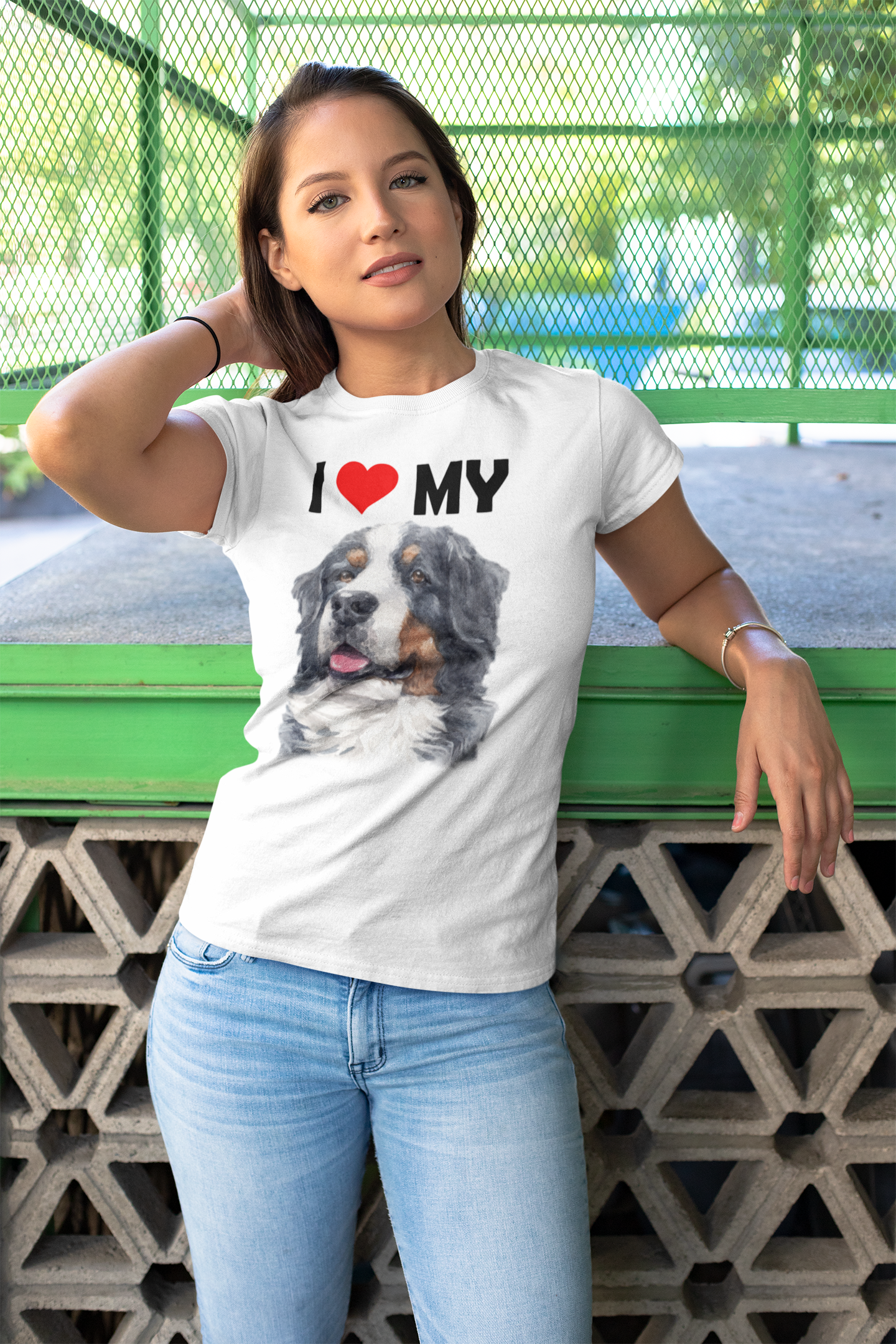 I Love My Bernese Mountain Dog - Women's Cotton T-Shirt