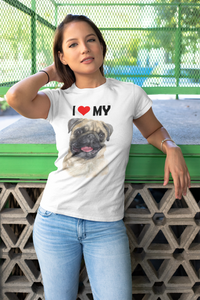 I Love My Pug - Women's Cotton T-Shirt