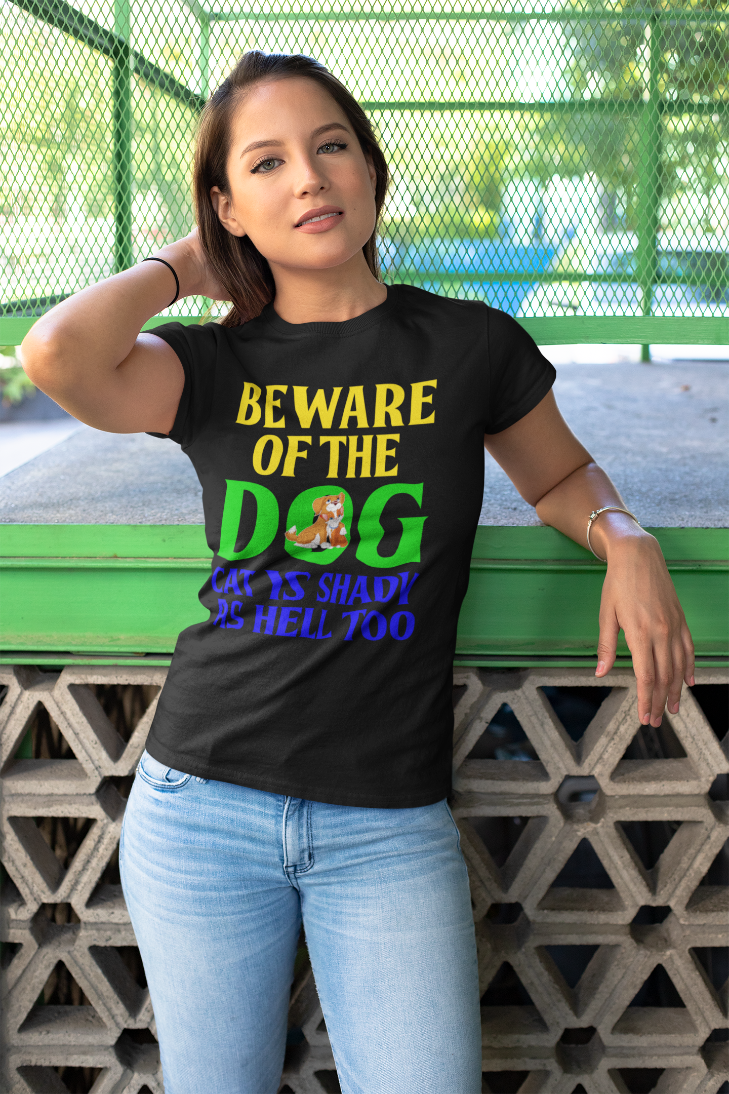Beware of the Dog. Cat Is Shady as Hell Too - Women's Cotton T-Shirt