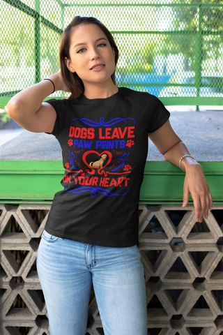 Image of Dogs Leave Paw Prints on Your Heart - Women's Cotton T-Shirt