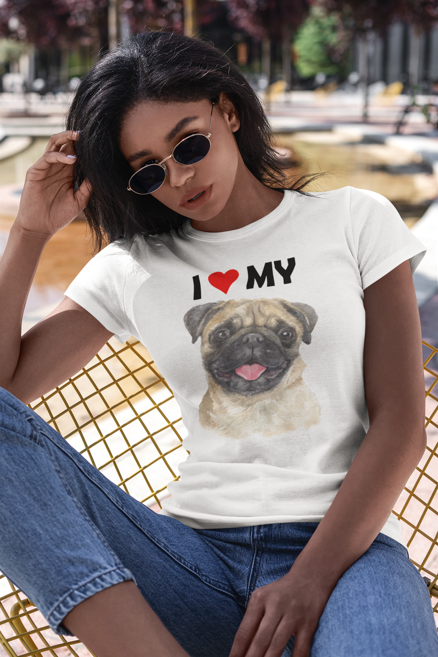 I Love My Pug - Women's Cotton T-Shirt