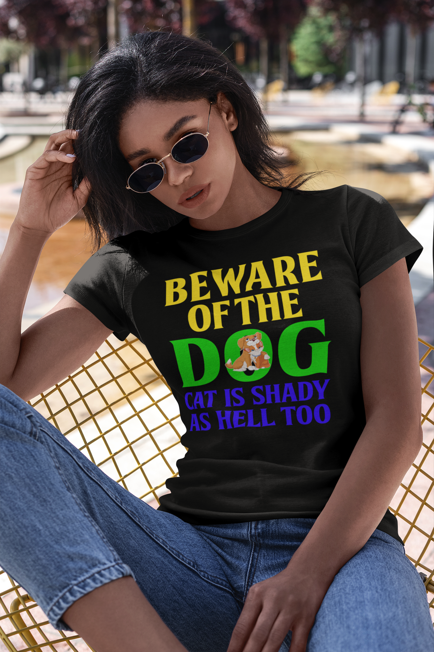 Beware of the Dog. Cat Is Shady as Hell Too - Women's Cotton T-Shirt