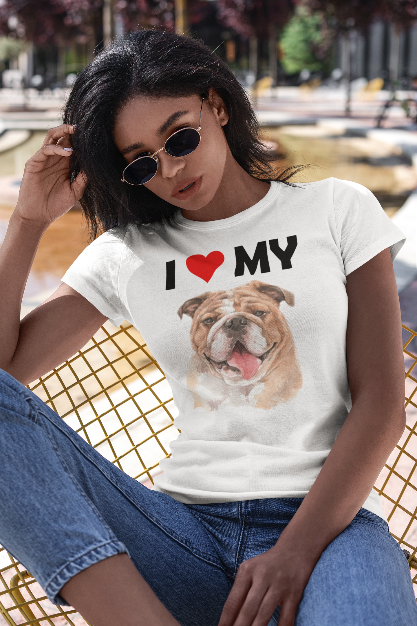 I Love My Bulldog - Women's Cotton T-Shirt