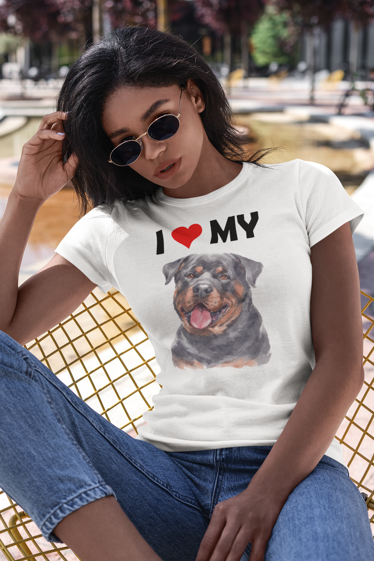 I Love My Rottweiler - Women's Cotton T-Shirt