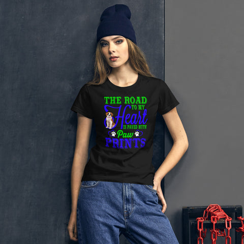 Image of The Road to My Heart Is Paved With Paw Prints - Women's Cotton T-Shirt