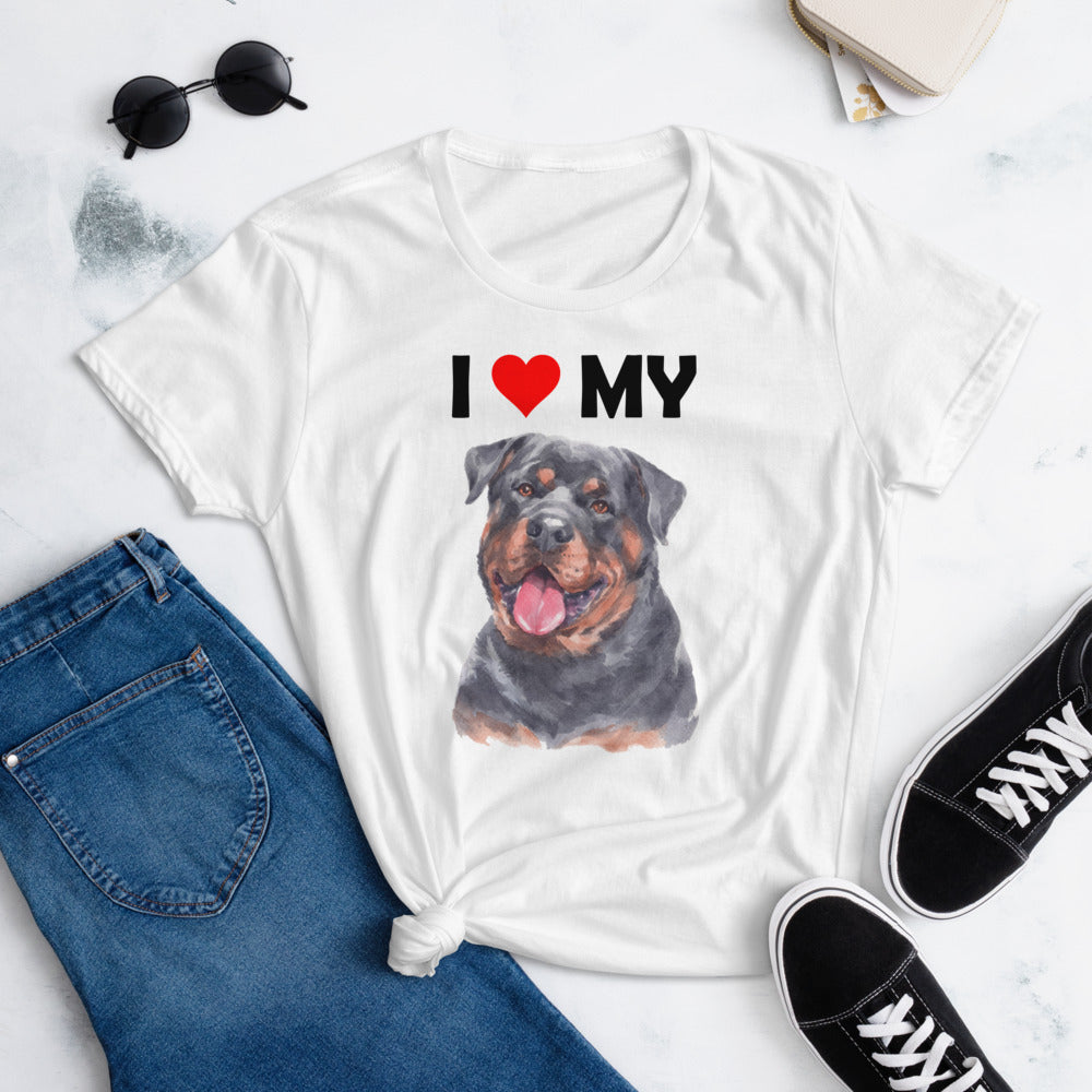 I Love My Rottweiler - Women's Cotton T-Shirt